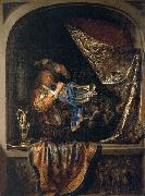 Gerard Dou Trumpet-Player in front of a Banquet oil on canvas
